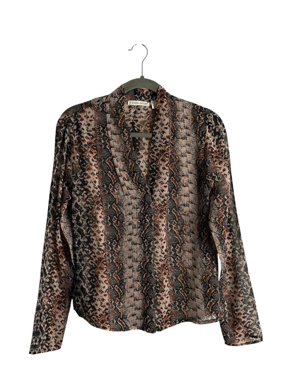 NWT La Classe Couture Women's Snake Print Button-Up Sheer Blouse